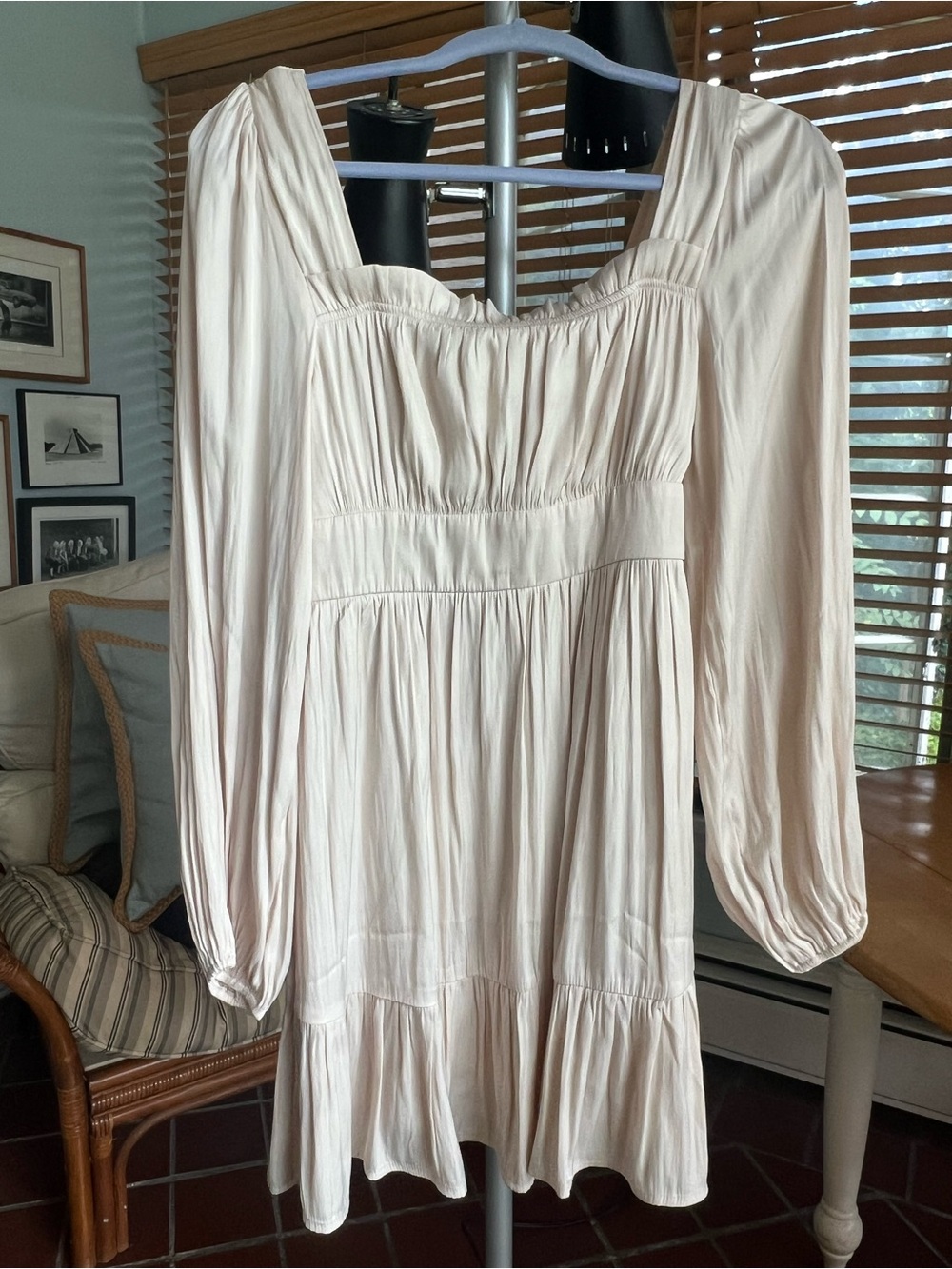 Blu Pepper Cream Square-Neck Smocked Mini Dress